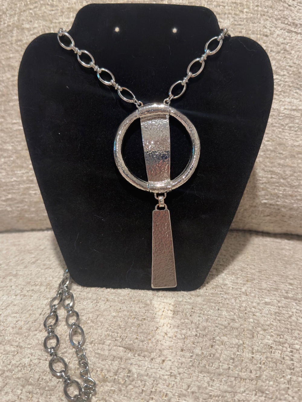 Chico's Silver-Tone Circle Pendant Necklace with Textured Drop